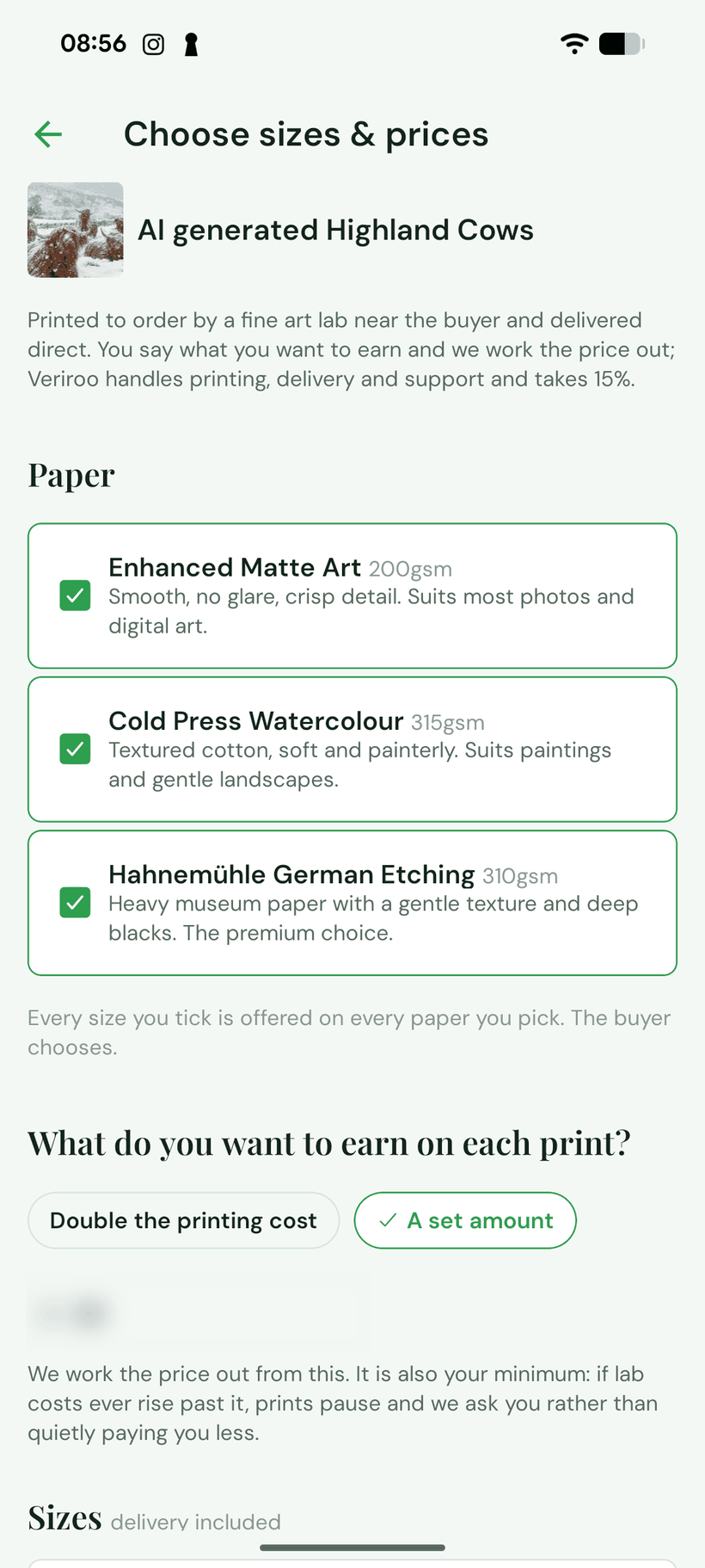 The three papers offered on every print, with a line on what each one suits
